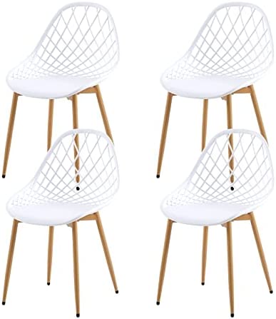 H.J WeDoo Lot de 4 Chaises Salle à Manger Moderne, Coque en Plastique Pieds en Métal Effet Hêtre Couleur Blanche Fiche Technique et Prix au Maroc