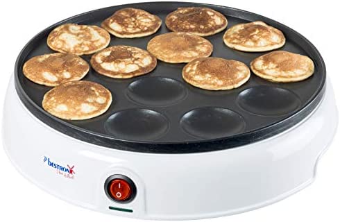 Bestron Appareil à Poffertjes (Profiteroles) au Design Rétro, Mini Crêpier avec Revêtement Anti-Adhésif, Sweet Dreams, 800 Watts, Couleur: Blanc Fiche Technique et Prix au Maroc