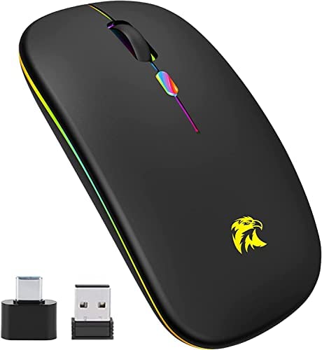HZD Souris sans Fil Rechargeable, RGB Souris, Bluetooth et 2,4 GHz Unifying avec Récepteur USB, Multi-Dispositif, 1000-1600 DPI Réglable Compatible PC, Mac, Ordinateur Portable, Chromebook Fiche Technique et Prix au Maroc