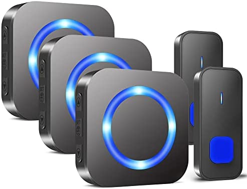 Sonnette sans Fil Exterieur Puissante, IP55 Étanche Electronique Kit, 400M de Porte de Carillon avec 2 Bouton Emetteur 3 Récepteurs, 5 Niveaux Volumes, 55 Mélodies et Indicateur LED pour Maison, Noir Fiche Technique et Prix au Maroc