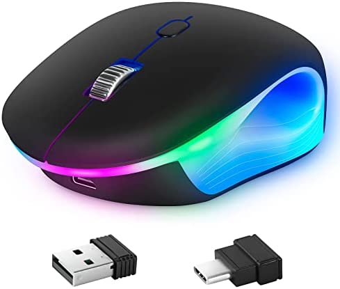DANCESOUL Souris sans Fil, avec lumière Arc-en-Ciel RGB LED à clic Silencieux, Souris Lumineuse de Chargement pour Ordinateur Portable, avec récepteur USB et récepteur Type-C (Noir) Fiche Technique et Prix au Maroc