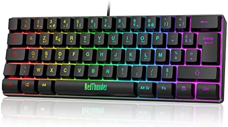 RedThunder 60% Clavier Gamer Rétroéclairage RVB, AZERTY FRANÇAIS, Mini Clavier 62 Touches avec Sensation Mécanique, Clavier de Jeu Anti-ghosting pour PC Mac PS5 Xbox One Voyager Joueur Fiche Technique et Prix au Maroc
