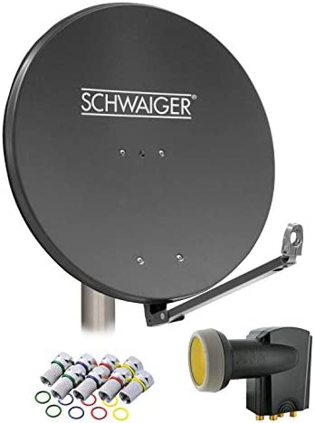SCHWAIGER -4609- Installation Satellite | Parabole Satellite | 88 cm | Parabole Satellite en Aluminium | Quad LNB | Digital | 4 abonnés | 8 fiches F | 7 mm | 88 x 88 cm | Anthracite Fiche Technique et Prix au Maroc