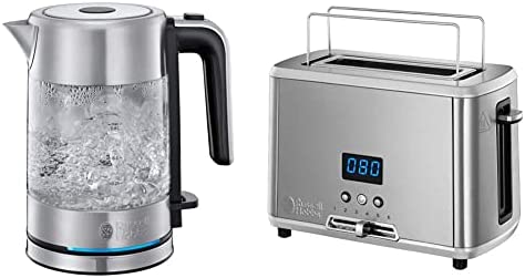 Russell Hobbs Bouilloire 0,8L, Ebullition Rapide & Toaster, Grille-Pain, Décongèle, Réchauffe, Température Ajustable, Rapide, Chauffe Viennoiserie - Inox 24200-56 Compact Home Fiche Technique et Prix au Maroc
