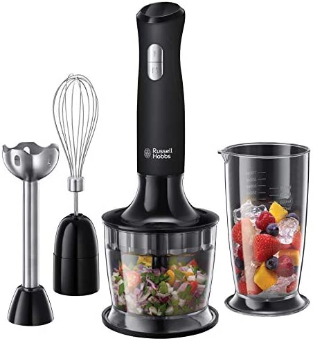 Russell Hobbs Mixeur Plongeant Multifonction 3en1 500ml, Mélange, Hache, Fouette, Mixe, Compatible Lave Vaisselle - Noir 24702-56 Matte Black Fiche Technique et Prix au Maroc