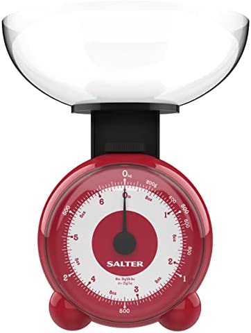 Salter 139 RDDRA Orb Balance de Cuisine Mécanique avec Bol, Pèse Alimentaire avec Affichage Aiguille Facile à Lire, Design Peu Encombrant et Compact, Capacité 3KG, Sans Pile, Rouge Fiche Technique et Prix au Maroc