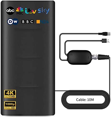 2023 Antenne TV Intérieur Puissante,Freeview Antenne TV Intérieur,Antennes TNT pour Intérieur et Extérieur,4K 1080p Détachable HDTV Antennes TV,Amplificateur Antenne TV,Portée 480 KM,Câble Coaxial 10M Fiche Technique et Prix au Maroc