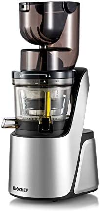 Extracteur de Jus BioChef Quantum Whole Slow juicer - Bouche d'alimentation double entrée pour fruits et légumes entiers | Moteur de qualité commerciale - 4 tamis différents - 37 tr/min (Argent) Fiche Technique et Prix au Maroc