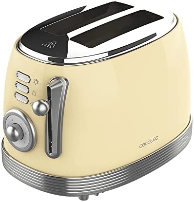 Cecotec Toast & Taste 800 Vintage Light Yellow. 850 W, double fente courte extra large de 3,8 cm, 2 toasts, finitions en acier inoxydable, style vintage, 3 fonctions, jaune Fiche Technique et Prix au Maroc