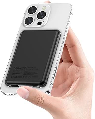 Mini Batterie Externe sans Fil Magnétique 5000mAh,KOOSEED Noir Mag-Safe Wireless Power Bank avec 3 Ports,Léger et Mince Batterie Portable Charge Externe pour iPhone série12/13/14 Fiche Technique et Prix au Maroc