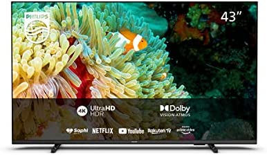 Philips 43PUS7607/12 TV 108 cm (43") (4K UHD, Compatible HDR10+, 60 Hz, Dolby Vision & Atmos, Smart TV (Works with Google Assistant), Triple Tuner, Noir Mat Fiche Technique et Prix au Maroc