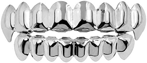 Diealles Shine Argent Grills pour la Bouche Top Bottom Hip Hop, Grills Décoration de fête pour Hommes, Femmes - Argent Fiche Technique et Prix au Maroc
