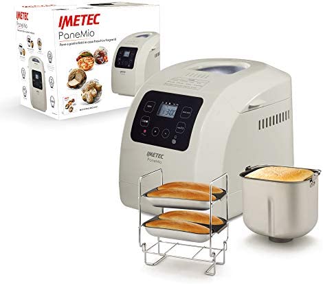 Imetec Machine à Pain PaneMio, Pétrin à Levure et Cuisson, 12 Programmes, Panier à Pain, Accessoire à Sandwich, 3 Niveaux de Brunissage, Démarrage Programmable, 550 W Fiche Technique et Prix au Maroc