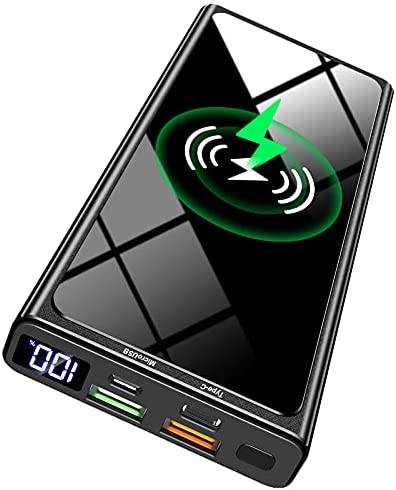 Batterie Externe sans Fil 15W 10000mAh PD 20W Chargeur Portable, Power Bank QC 3.0 Charge Rapide avec 2 Entrées et 4 Sorties (Qi et USB C) avec Affichage LED pour Smartphones Tablettes et Autres Fiche Technique et Prix au Maroc