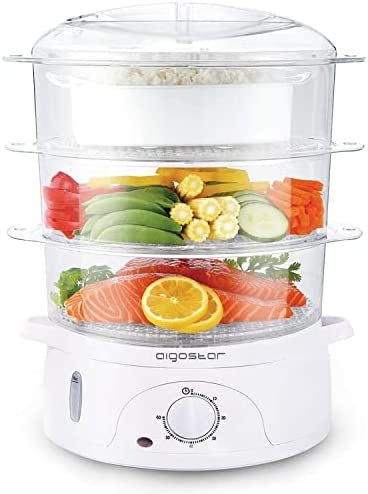 Aigostar Fitfoodie 30CFO - Cuiseur vapeur électrique 0% BPA. Puissance de 800W, minuterie, 3 niveaux indépendants de cuisson. Cuisine saine. Design exclusif. Fiche Technique et Prix au Maroc