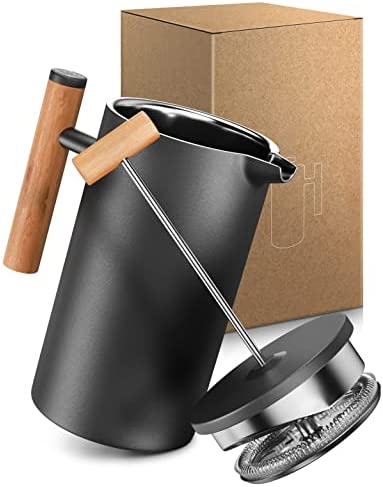 Lambda Coffee® Thermo French Press inox I 1 l – 5 tasses I 3 tailles disponibles I Double paroi : garde longtemps au chaud I Cafetière thermique Fiche Technique et Prix au Maroc