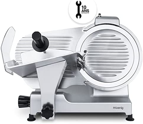H.Koenig Trancheuse électrique à jambon, viande, saucisson, charcuterie MSX300, professionnelle, précise, épaisseur de la coupe 0-15 mm, lame italienne 30 cm, aiguiseur Fiche Technique et Prix au Maroc