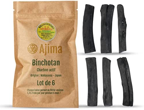 Ajima Binchotan Charbon Actif Eau - Baton de Charbon Bio Purificateur d'eau Naturel x6 - Chaque Baton Filtre Environ 1.5 L - Charbon de Chêne de Wakayama Vrai - Idéal pour Filtrer l'eau en Carafe Fiche Technique et Prix au Maroc