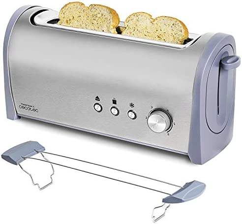 Cecotec Grille-pain en Acier Steel&Toast 1 L. 6 Niveaux de Puissance, Pour 2 Toasts, 3 Fonctions: Faire griller, Réchauffer, Décongeler, Support pour Petit pain, avec Plateau Ramasse-miettes, 1000W. Fiche Technique et Prix au Maroc