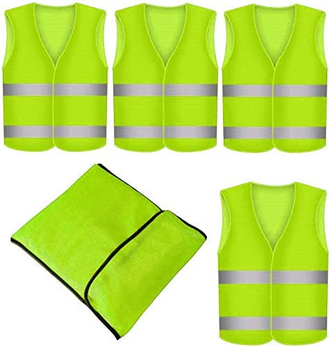 Gilet Fluorescent Jaune - Lot de 4 - avec Pochette - Idéal pour la Voiture - Taille Universelle - Réfléchissant à 360° Fiche Technique et Prix au Maroc