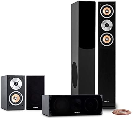 AUNA Linie-501 - Ensemble Enceintes 5.0 Home Cinéma 350W RMS pour Utilisation Home cinéma, HiFi - châssis bassreflex en Bois - 2 Enceintes colonnes, 2 Enceintes bibliothèque, Enceinte Centrale Fiche Technique et Prix au Maroc