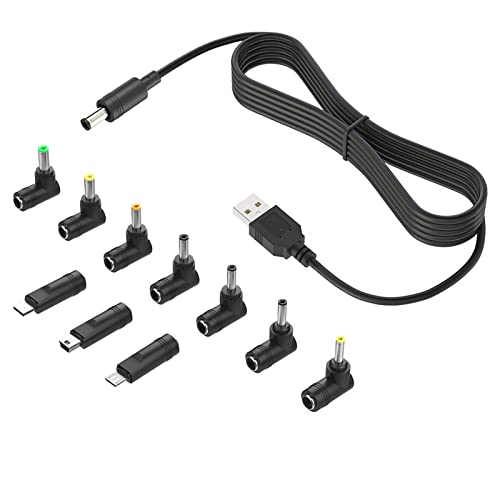 BERLS Câble USB DC 5V D'alimentation 5.5x2.1mm with 10 Connector Tips 5.5x2.5, 4.8x1.7, 4.0x1.7, 4.0x1.35, 3.5x1.35, 3.0x1.1, 2.5x0.7, Micro USB, Type-C, Mini USB for Routeur, Caméra, Tablet Fiche Technique et Prix au Maroc