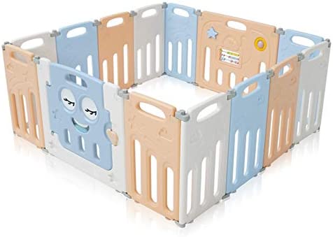 Baby Vivo Parc Bébé Barrière Sécurité Pliable Plastique Enfant Protection Porte Espace Jeu Chambre 14 Éléments en bleu et beige - Luna Fiche Technique et Prix au Maroc