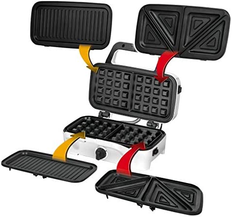 MPM MOP-33M Sandwichs 3 en 1, Plaques Interchangeables, Appareil à Croque Monsieur, Gaufrier Belge, Grill pour Viande et Poisson, Contrôleur de Température Automatique, 1200W, Acier Inoxydable, Blanc Fiche Technique et Prix au Maroc