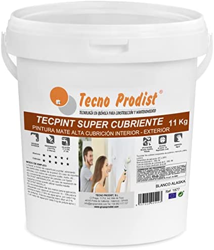 TECPINT Super Cubrient de Tecno Prodist-10 kg(BLANC ALASKA) Peinture pour extérieur et intérieur à l'eau –Recouvrement supplémentaire, finition blanche Alaska, Lavable –Sans odeur - Application facile Fiche Technique et Prix au Maroc