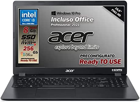 Acer Extensa 15 PC portable, ordinateur portable avec processeur Intel Core i3-1005G1, Ram 8 Go DDR4, SSD 256 Go Nvme, écran 15.6" FHD, graphique Intel UHD, Windows 10 Pro, prêt à l'emploi, Italie Fiche Technique et Prix au Maroc