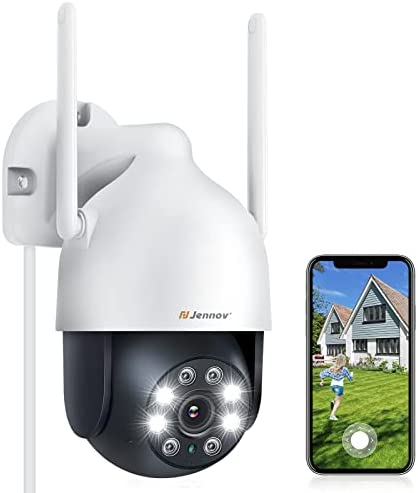 Jennov Caméra Surveillance WiFi Extérieure sans Fil, 2K Caméra de Sécurité Extérieure Pan/Tilt Vue à 360°avec Vision Nocturne, Détection de Mouvement, Audio Bidirectionnel, Étanche IP66 Fiche Technique et Prix au Maroc