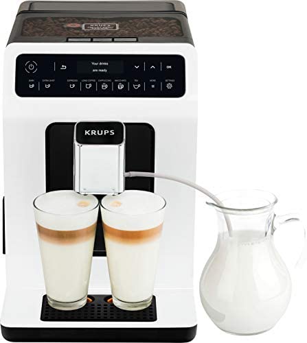 Krups Evidence Machine à café à grain, Broyeur à grain, Cafetière expresso, Cappuccino,15 boissons, 2 tasses en simultané, Fabriqué en France, Blanche EA890110 Fiche Technique et Prix au Maroc