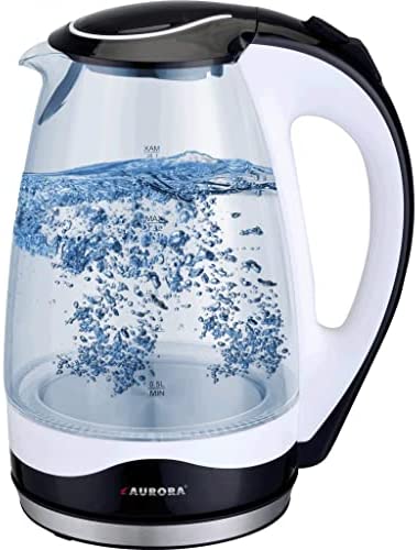AURORA Bouilloire Électrique en Verre 1.7L I Éclairage LED illumination I Cristal Transparente I Avec fond en Acier Inoxydable I 2200W Sans BPA I Et Système de Protection Contre l'ébullition à sec Fiche Technique et Prix au Maroc