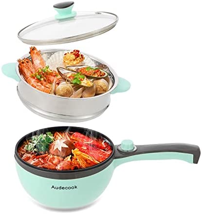 Audecook Petite Poêle électrique avec Cuiseur Vapeur, Hot Pot électrique Antiadhésive 1,5L, Casserole électrique Multifonctions pour Pâtes, Steak, Soupe - Vert Fiche Technique et Prix au Maroc