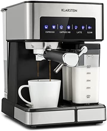 Klarstein Cafetiere avec Mousseur de Lait, Cafetières 1.8L, Machines à Café et Machines à expresso 20 Bar, Petite Cafetière Electrique Acier Inoxydable 1350W Café Moulu, Machine a Cafe Qualite Barista Fiche Technique et Prix au Maroc
