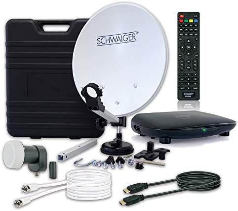 SCHWAIGER -9604- Système Satellite de Camping numérique Complet | Accessoires de Camping | Parabole de Camping | Récepteur Satellite HD | Câble Satellite 10 m | Antenne Satellite Acier, 35 x 38 cm Fiche Technique et Prix au Maroc