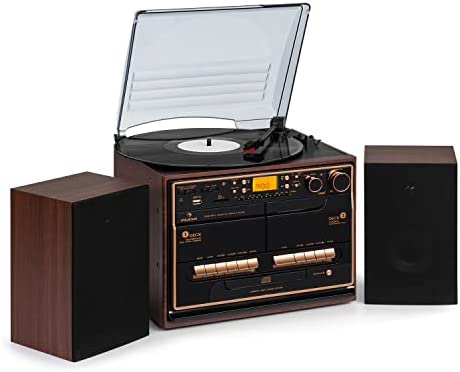 Auna Platine Vinyle Bluetooth, Tourne Disque Vinyle CD & USB avec Haut Parleur, Tourne-disques Audio Vinyle 33 Tours, Chaine HiFi avec Platine Vinyle, Lecteur Vinyles Vintage, Meuble Platine Vinyle Fiche Technique et Prix au Maroc