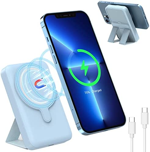 CAVN Magnétique Power Bank, Batterie Externe Pliable sans Fil 10000mAh Batterie Portable à Charge Rapide, Batterie Externe sans Fil Compatible avec iPhone 12/13 Series avec Type-C Bleu Fiche Technique et Prix au Maroc