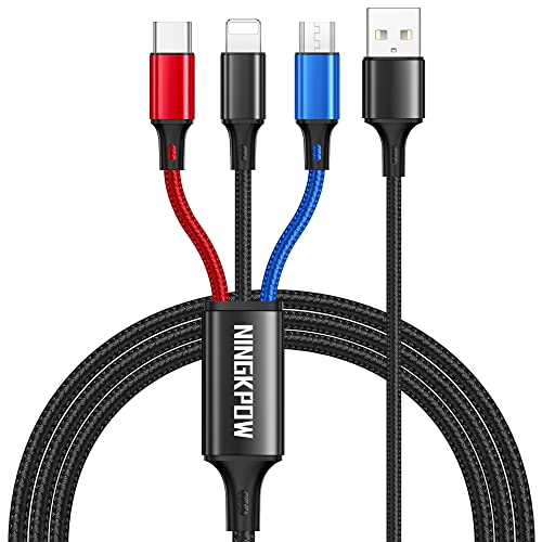 NINGKPOW Câble Multi USB, 3 en 1 Câble Universel [1.2M] Multi Chargeur USB Câble en Nylon avec Micro USB Type C iP Câble pour Phone, Samsung Galaxy, Huawei, Honor, OnePlus Fiche Technique et Prix au Maroc