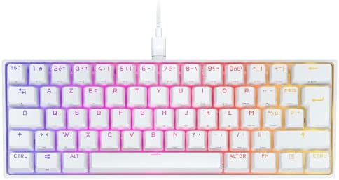 Corsair K65 RGB MINI 60% Clavier Gaming Mécanique (Rétroéclairage RGB par touche personnalisable, Switchs mécaniques CHERRY MX Red, Touches à Double Injection PBT, Technologie AXON) AZERTY, Blanc Fiche Technique et Prix au Maroc