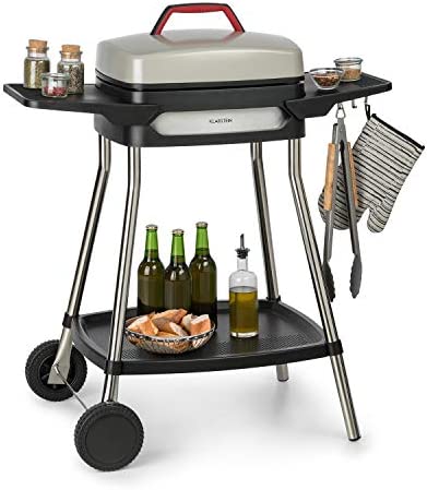 Klarstein Gatsby Gril électrique sur pied Gril de table : 2000 W, EasyGrill Concept, surface de gril: 40 x 36 cm/aluminium moulé sous pression/antiadhésif/couvercle, deux tables d'appoint, beige/noir Fiche Technique et Prix au Maroc