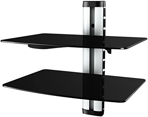 RICOO DVD-S2 Etagere Murale 2 Etages Hauteur réglable Gestion de Cables Meuble TV Design Support Murale pour Accessoires TV Argent/Verre Noir Fiche Technique et Prix au Maroc