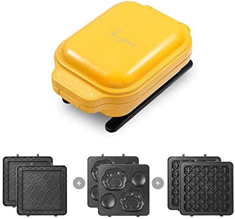 Smzj Appareil à Sandwich Gaufrier Panini/Sandwich Grill 600W Divers Plateaux de Cuisson en Option Sandwich Maker Timing/Jaune/A Fiche Technique et Prix au Maroc