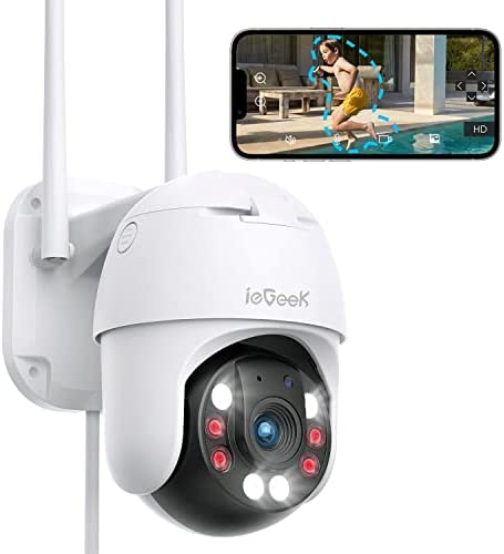 ieGeek 360° Caméra Surveillance WiFi Exterieure, PTZ Caméra IP, Suivi Automatique Pan 355° Tilt 90°, Vision Nocturne Couleur, Détection de Mouvement PIR, Audio Bidirectionnel, PC/Sirène/IP66 Fiche Technique et Prix au Maroc