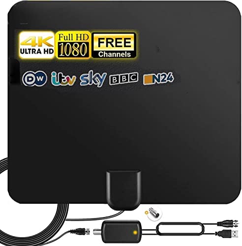 Antenne TV Intérieure 2022 Upgrade,420KM Antenne HDTV numérique Longue portée,Amplificateur de Signal Chaînes locales gratuites 4K 1080P VHF UHF pour Tous Les téléviseurs- 5m de Câble Coaxial Fiche Technique et Prix au Maroc