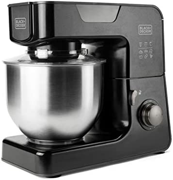 BLACK+DECKER BXKM1000E - Robot Patissier multifonction 1000W, 8 vitesses réglables + Turbo, bol de 5,2L, couvercle anti-éclaboussures, crochet batteur, crochet pétrisseur et crochet mélangeur Fiche Technique et Prix au Maroc