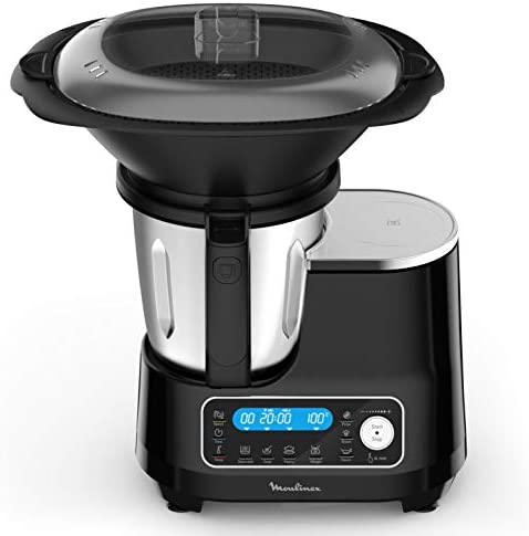 Moulinex Clickchef Robot Cuiseur multifonction compact, 3,6 L, 1400 W, 5 programmes, 32 fonctions, Balance cuisine intégrée, Cuiseur vapeur, Batteur Mélangeur HF456810 [Écran de contrôle en anglais] Fiche Technique et Prix au Maroc