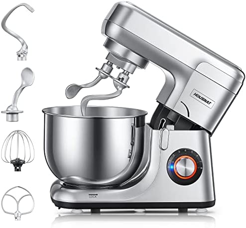 Robot Pâtissier Multifonctions, 5.5L 1200W et 8 Vitesses Batteur sur Socle, Pétrin Robot de Cuisine Fouet à Fils, Batteur, Crochet, Bol en Acier Inoxydable, Protection contre Surchauffe, argent Fiche Technique et Prix au Maroc