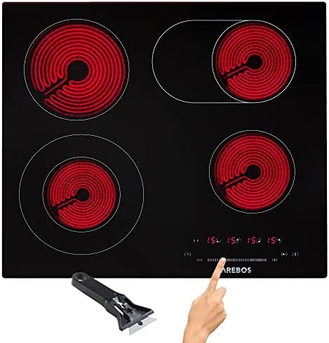 Arebos Plaque de cuisson en vitrocéramique | Table de cuisson électrique | Contrôle Cuisinière | 4 foyers | 7200W Fiche Technique et Prix au Maroc