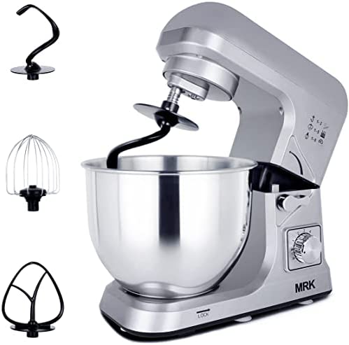 MRK MK36C Robot Pâtissier 1000W 5L 6 Vitesses avec Fonction Pulse , Mélangeur,Avec des Accessoires Inclus Batteur,Crochet à Pâte et Fouet,le couvercle anti-éclaboussures(Gris) Fiche Technique et Prix au Maroc